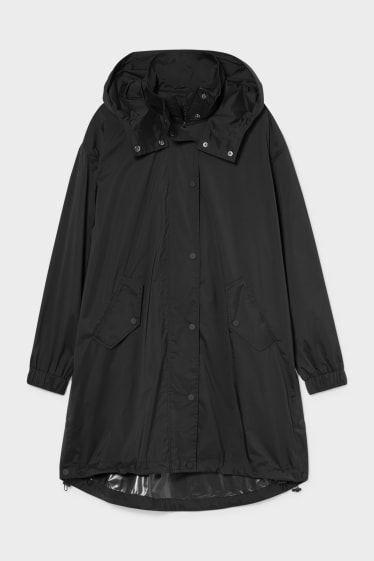 Damen - Regenmantel mit Kapuze - faltbar - schwarz