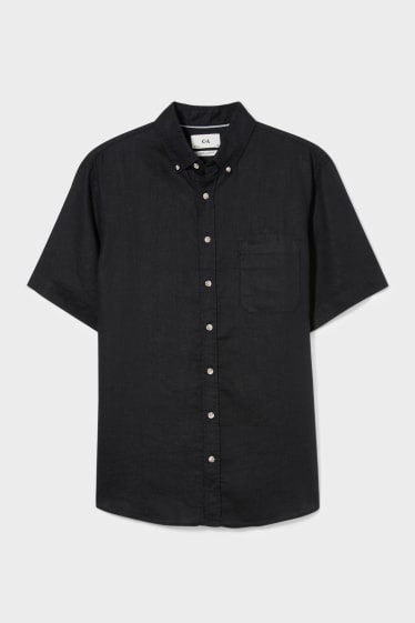 Men - Linen Shirt - regular fit - button-down collar - black