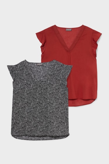 Dames - Set van 2 - blouse - zwart / rood