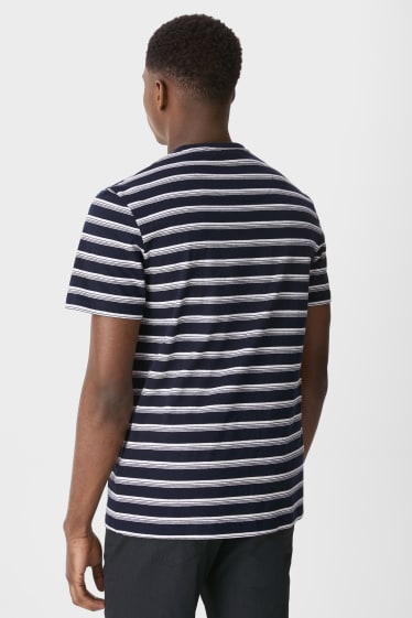 Men - T-shirt - striped - dark blue / white