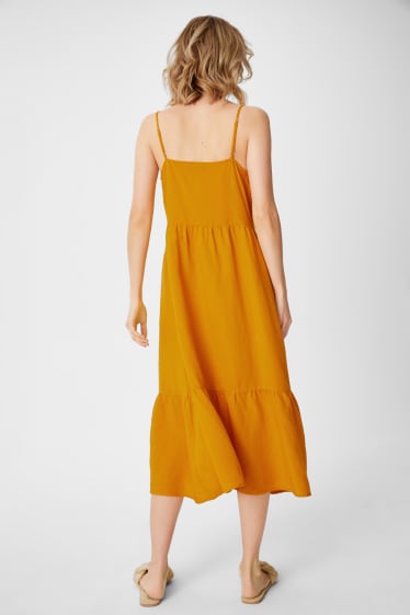 Kobiety - Sukienka Fit & Flare - miks lniany - jasnopomarańczowy