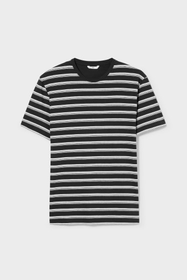 Men - T-shirt - striped - dark blue / white