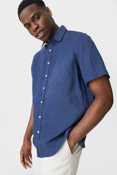 Heren - Linnen overhemd - regular fit - Kent - donkerblauw