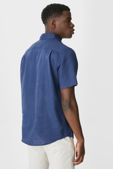 Heren - Linnen overhemd - regular fit - Kent - donkerblauw