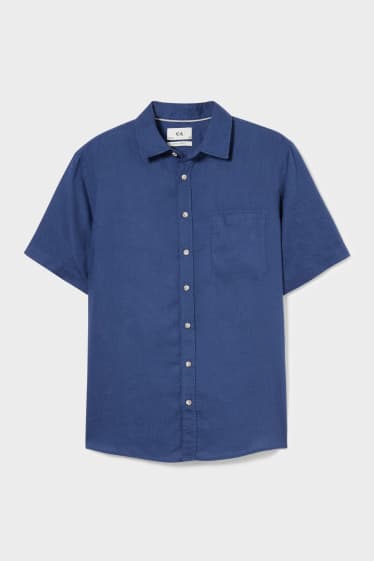 Pánské - Lněná košile - Regular Fit - Kent - tmavomodrá