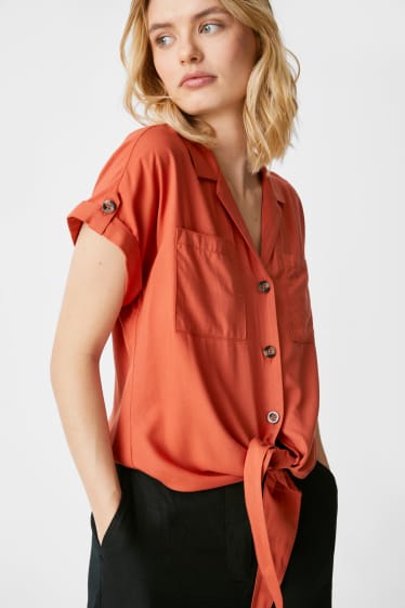 Women - Blouse with knot detail - terracotta