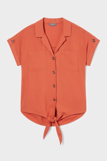 Women - Blouse with knot detail - terracotta