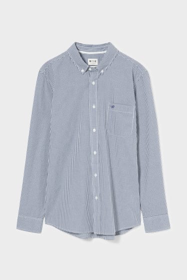Men - MUSTANG - shirt - regular fit - button-down collar - check - dark blue / white