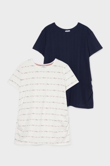 Femmes - Lot de 2 - t-shirt de grossesse - bleu foncé / blanc crème