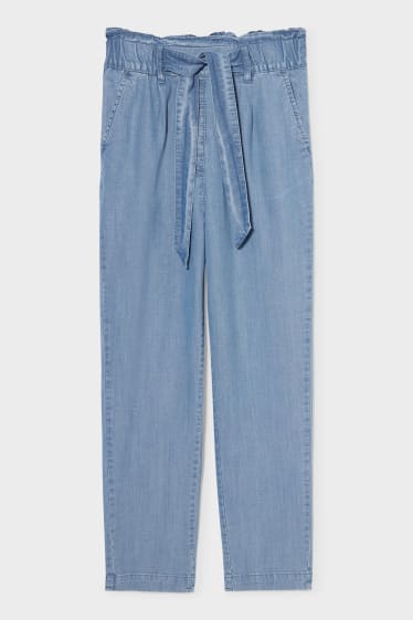 Jóvenes - CLOCKHOUSE - pantalón paperbag - vaqueros - azul claro