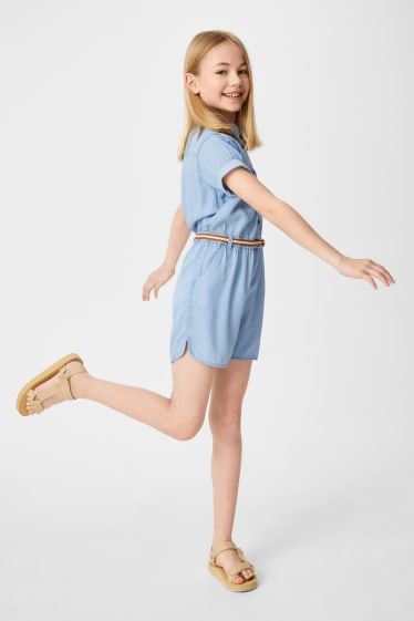 Kinder - Jumpsuit mit Gürtel - jeans-hellblau