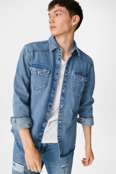 Teens & young adults - CLOCKHOUSE - denim shirt - regular fit - Kent collar - denim-light blue