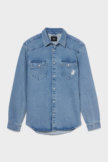 Teens & young adults - CLOCKHOUSE - denim shirt - regular fit - Kent collar - denim-light blue