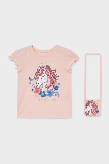 Children - Set - short sleeve T-shirt and shoulder bag - 2 piece - rose