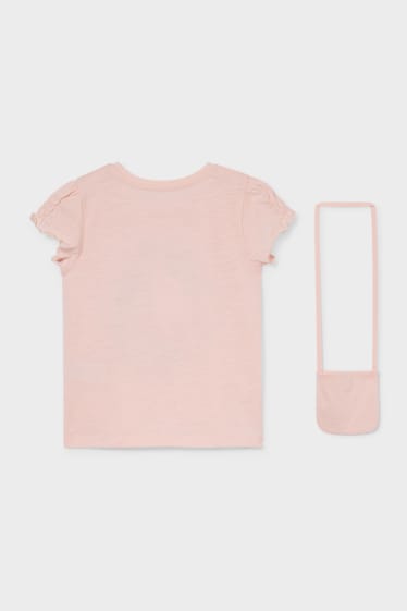 Dětské - Souprava - triko s krátkým rukávem a taška přes rameno- 2dílná - růžová