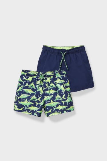 Enfants - Lot de 2 - shorts de bain - matière recyclée - vert fluo