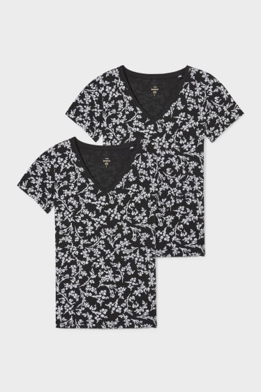 Women - Multipack of 2 - basic T-shirt  - floral - black / white
