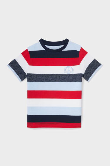Kinder - Kurzarmshirt - gestreift - rot / dunkelblau