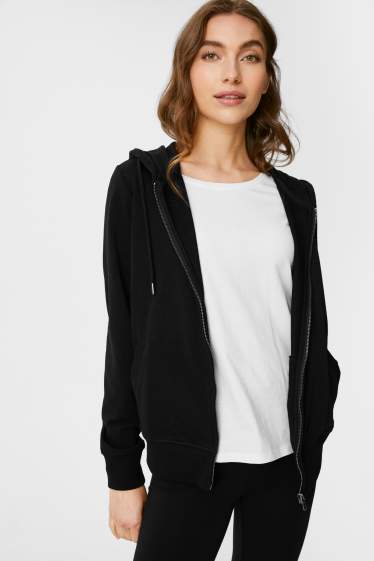 Mujer - Sudadera básica con cremallera y capucha - negro