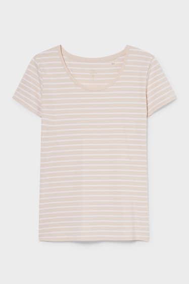 Dames - Basic T-shirt - gestreept - wit / roze