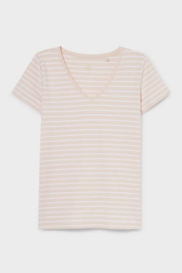 Damen - Basic-T-Shirt - gestreift - weiss / rosa