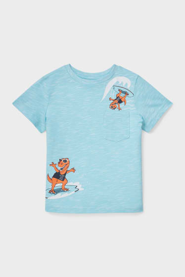 Dětské - Motiv dinosaura - triko s krátkým rukávem - tyrkysová