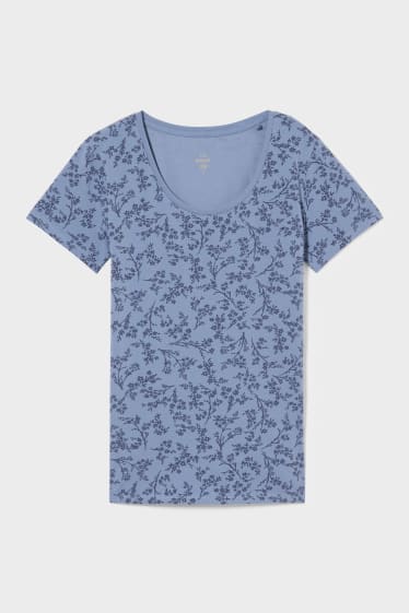 Femmes - T-shirt basique - motif floral - bleu
