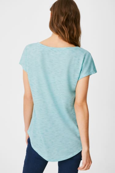 Femmes - T-shirt basique - rayé - turquoise clair