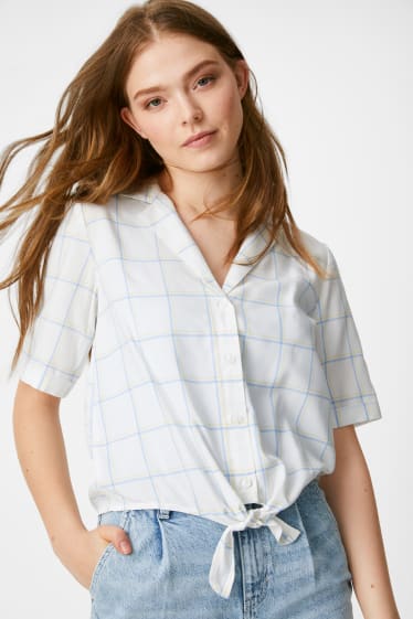 Tieners & jongvolwassenen - CLOCKHOUSE - blouse met knoop in de stof - geruit - wit