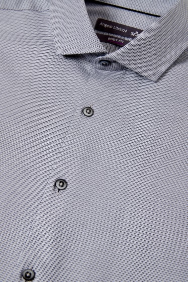 Heren - Business-overhemd - body fit - cutaway - grijs / donkerblauw