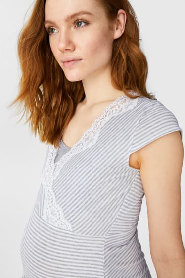 Dames - Voedingsnachthemd - gestreept - wit / grijs
