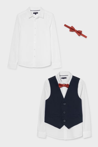 Children - Set - shirt, waistcoat and bow tie - dark blue