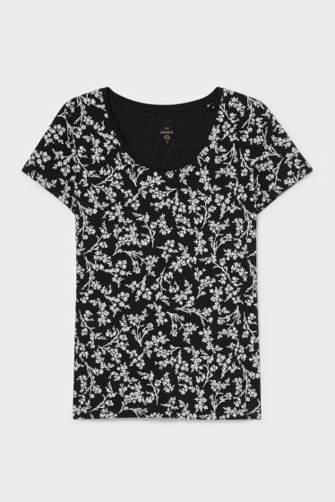 Dames - Basic-T-shirt - gebloemd - zwart / wit