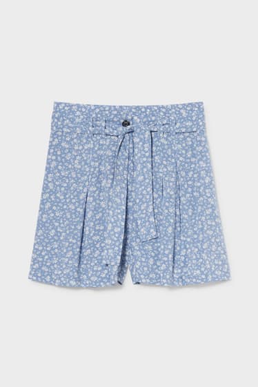 Dames - CLOCKHOUSE - shorts - gebloemd - lichtblauw