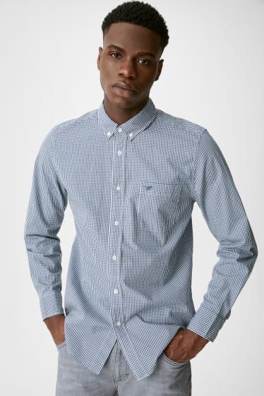 Heren - MUSTANG - overhemd - Regular Fit - button down - geruit - donkerblauw / wit