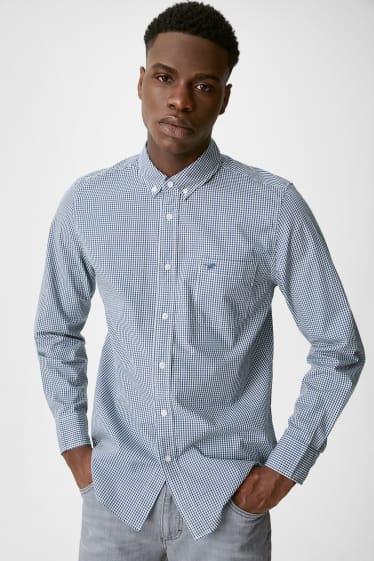 Men - MUSTANG - shirt - regular fit - button-down collar - check - dark blue / white
