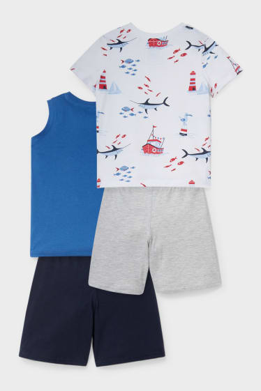 Kinder - Set - Kurzarmshirt, Top und 2 Sweatshorts - weiß