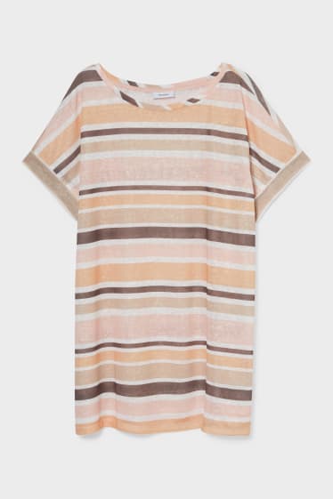 Women - T-shirt - striped - orange / cremewhite