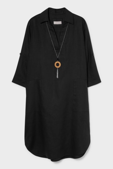 Femmes - Robe en lin avec collier - noir