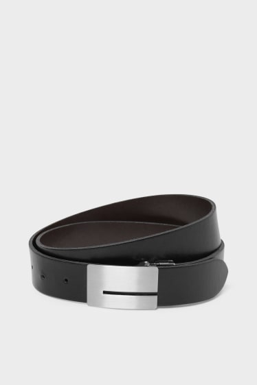 Men - Reversible leather belt - black