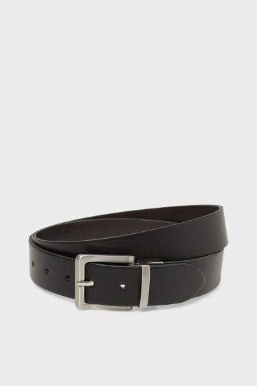 Men - Reversible leather belt - black