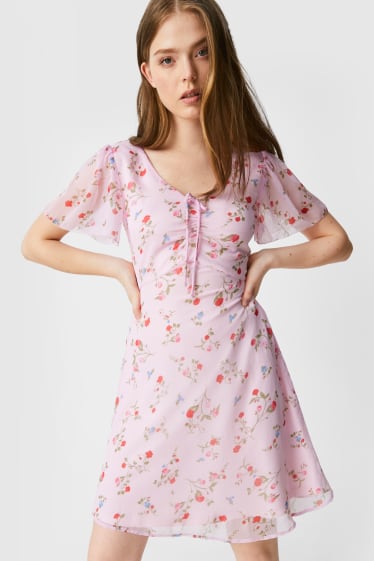 Damen - CLOCKHOUSE - Chiffon-Kleid - geblümt - rosa