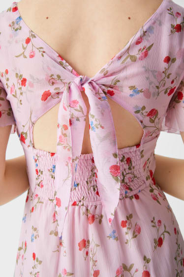 Dames - CLOCKHOUSE - jurk van chiffon - gebloemd - roze