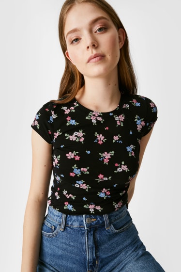 Kobiety - CLOCKHOUSE - T-shirt - w kwiaty - czarny