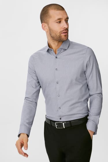 Heren - Business-overhemd - body fit - cutaway - grijs / donkerblauw