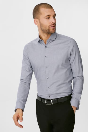 Hommes - Chemise de bureau - body fit - col cut away - gris / bleu foncé