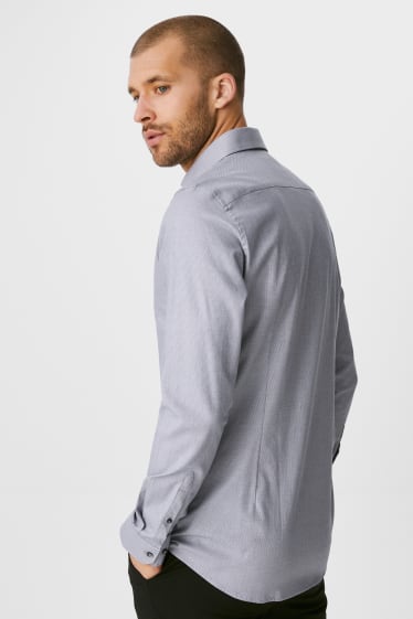Herren - Businesshemd - Body Fit - Cutaway - grau / dunkelblau