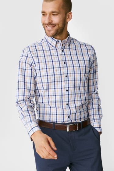 Herren - Businesshemd - Regular Fit - Button-down - extra kurze Ärmel - weiß