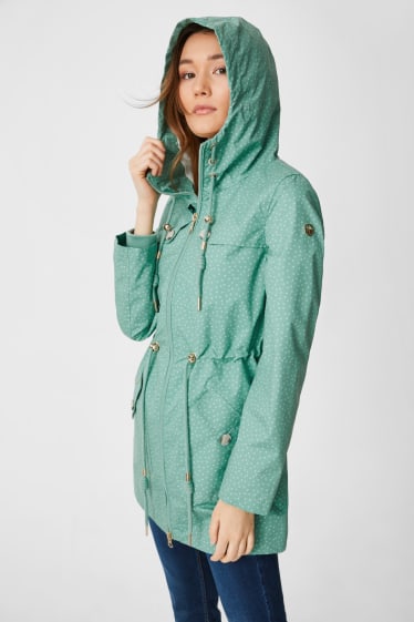 Femmes - Veste de pluie à capuche - à pois - bleu foncé