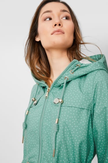 Women - Rain Jacket With Hood - polka dot - dark blue